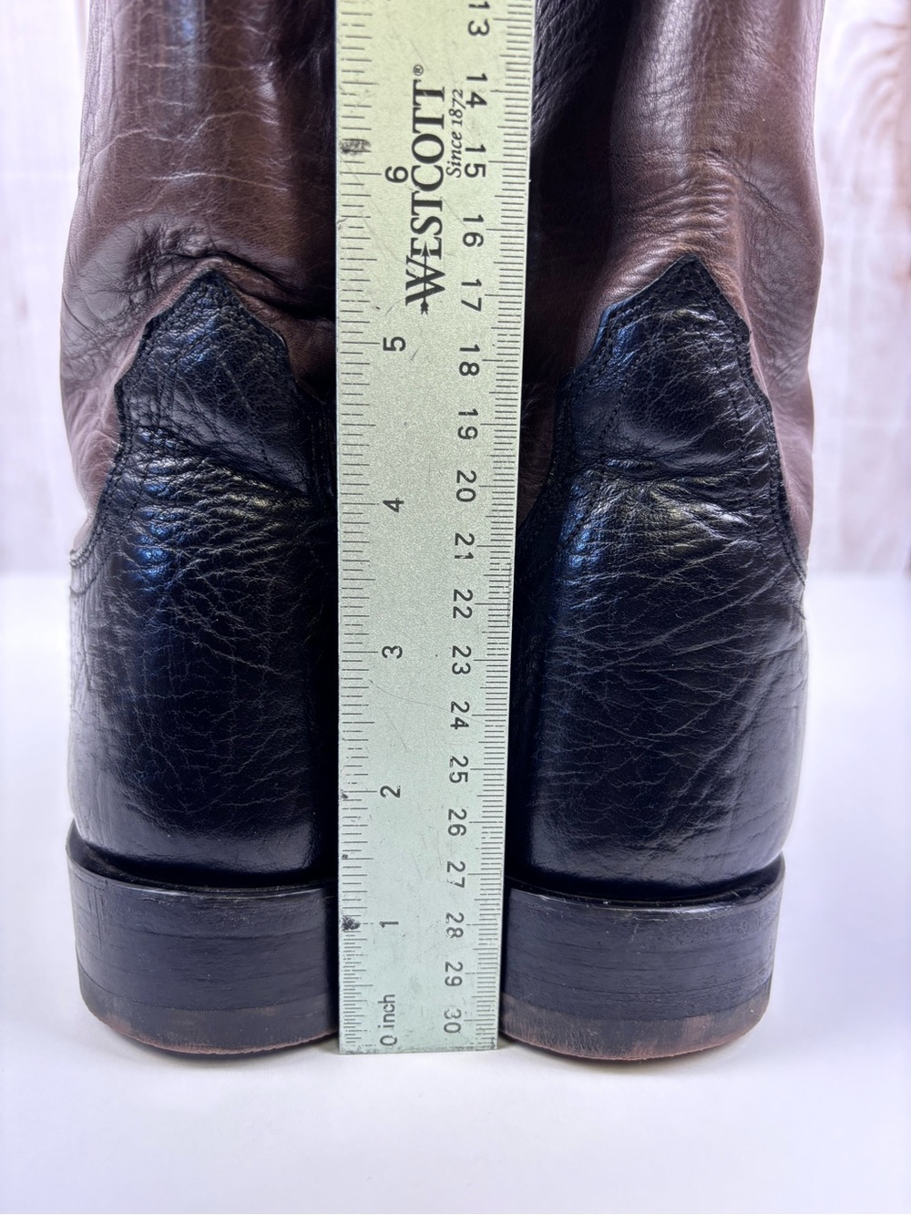 Vintage Lucchese 2000 Two-Tone Leather Western Cowboy Boots Black Brown Sz 8EE - Picture 14 of 16